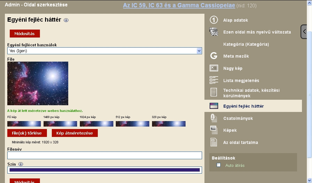 Editing a subpage on the backend of the dotfsCMS content management system.